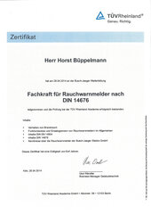 Fachkraft für Rauchwarnmelder nach DIN 14676, Horst Büppelmann